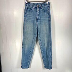 VTG 80s Sasson Blue Pinstripe Denim Ankle Zip High Rise‎ Jeans Womens 24 Waist